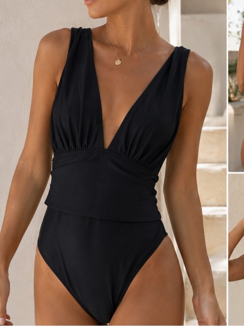 Cupshe Black Plunge One Piece Swimsuit | Minimal Chic Resort Small